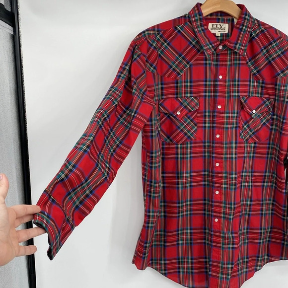 Ely Cattleman‎ Vintage Pearl Snap Western Shirt Mens Size XL Red Green Plaid - Picture 8 of 14